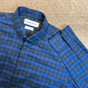Mizzen+Main Marley Mens XXL Trim Fit Blue Plaid Performance Button Down Shirt